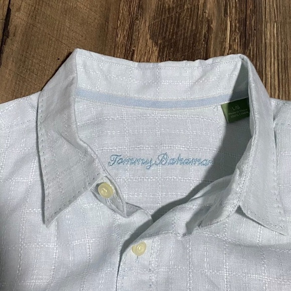Tommy Bahama Size L 100% LINEN Light Green Hawaiian Beach Long Sleeve Shirt - Picture 2 of 5